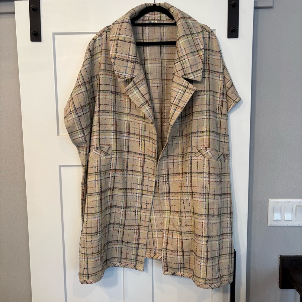 Ivy Jane Cream and Brown Cape with Plaid Design
